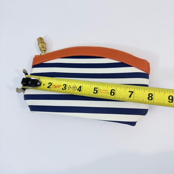 J. McLaughlin Navy and White Striped Cosmetic Bag with Tan Trim - Picture 5 of 10